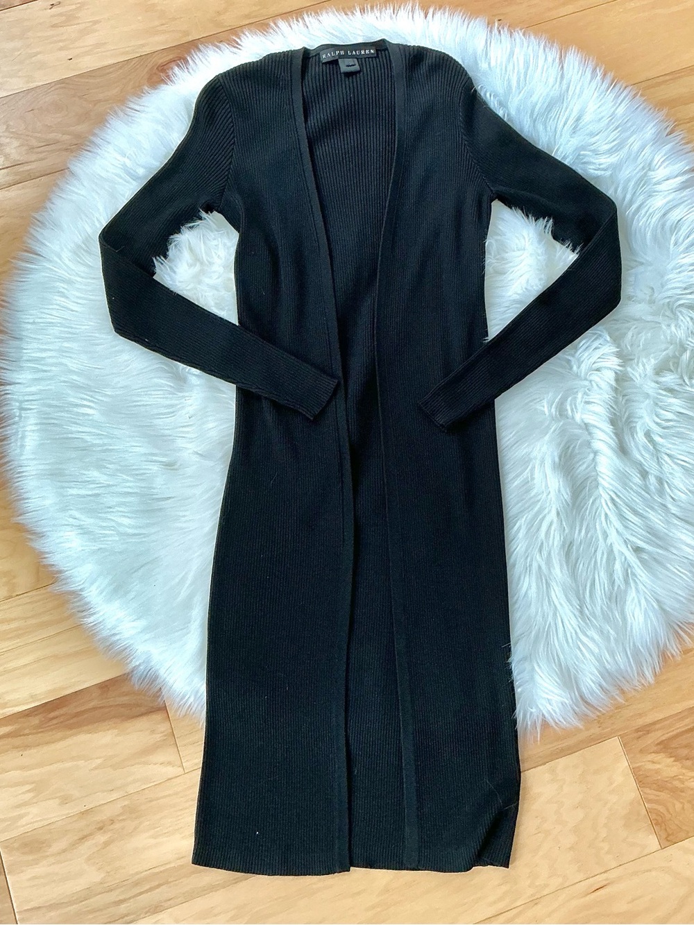 Ralph Lauren Black Label Silk Ribbed Open-Front Long Duster Cardigan Small